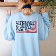 Literacy Justice For All Teacher Women's Sweatshirt Back Print Light Blue Literacy Justice For All Teacher Women's Sweatshirt Back Print Light Blue