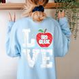 LOVE Apple 3rd Grade Teacher Student School Women's Sweatshirt Back Print Light Blue LOVE Apple 3rd Grade Teacher Student School Women's Sweatshirt Back Print Light Blue
