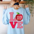 Love Kindergarten Cute Apple School Teacher Women's Sweatshirt Back Print Light Blue Love Kindergarten Cute Apple School Teacher Women's Sweatshirt Back Print Light Blue