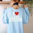 I Love Late Homework Excuses Sarcastic Teacher Lie For Men Women Women's Sweatshirt Back Print Light Blue I Love Late Homework Excuses Sarcastic Teacher Lie For Men Women Women's Sweatshirt Back Print Light Blue