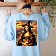 Mona Lisa Pumpkin Halloween Art Teacher Witchy Women Kids Women's Sweatshirt Back Print Light Blue