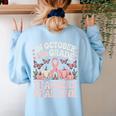 In October 2nd Grade Teachers Wear Pink Ribbon Breast Cancer Women's Sweatshirt Back Print Light Blue In October 2nd Grade Teachers Wear Pink Ribbon Breast Cancer Women's Sweatshirt Back Print Light Blue
