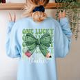 One Lucky Teacher Coquette Bow St Patricks Day Teacher Women's Sweatshirt Back Print Light Blue One Lucky Teacher Coquette Bow St Patricks Day Teacher Women's Sweatshirt Back Print Light Blue