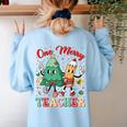 One Merry Teacher Groovy Christmas Tree Pjs Xmas Teacher Women's Sweatshirt Back Print Light Blue One Merry Teacher Groovy Christmas Tree Pjs Xmas Teacher Women's Sweatshirt Back Print Light Blue