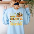 One Thankful 4th Grade Teacher Turkey Leopard Thanksgiving Women's Sweatshirt Back Print Light Blue One Thankful 4th Grade Teacher Turkey Leopard Thanksgiving Women's Sweatshirt Back Print Light Blue