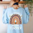One Thankful Math Teacher Leopard Rainbow Thanksgiving Women's Sweatshirt Back Print Light Blue