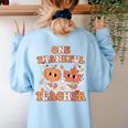 One Thankful Teacher Fall Leaves Thanksgiving Retro Women's Sweatshirt Back Print Light Blue One Thankful Teacher Fall Leaves Thanksgiving Retro Women's Sweatshirt Back Print Light Blue