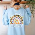 One Thankful Teacher Thanksgiving Rainbow Leopard Fall Women's Sweatshirt Back Print Light Blue One Thankful Teacher Thanksgiving Rainbow Leopard Fall Women's Sweatshirt Back Print Light Blue