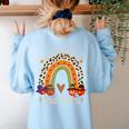 One Thankful Teacher Thanksgiving Turkey Rainbow Fall Women's Sweatshirt Back Print Light Blue