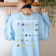 Outer Space Alphabet Kindergarten Teachers 1st Day Of School Women's Sweatshirt Back Print Light Blue