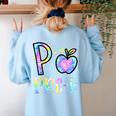 P Is For Pre-K Preschool Teacher Tie Dye Back To School Women's Sweatshirt Back Print Light Blue P Is For Pre-K Preschool Teacher Tie Dye Back To School Women's Sweatshirt Back Print Light Blue