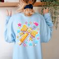 Pencil Leopard Coquette Bow Teacher Life Back To School Women's Sweatshirt Back Print Light Blue Pencil Leopard Coquette Bow Teacher Life Back To School Women's Sweatshirt Back Print Light Blue