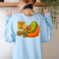 Pickle Reading Books Bookworm Teacher Librarian Kids Retro Women's Sweatshirt Back Print Light Blue Pickle Reading Books Bookworm Teacher Librarian Kids Retro Women's Sweatshirt Back Print Light Blue