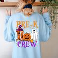 Pre-K Boo Crew Teacher Student Halloween Costume Women's Sweatshirt Back Print Light Blue Pre-K Boo Crew Teacher Student Halloween Costume Women's Sweatshirt Back Print Light Blue