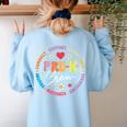 Pre-K Crew 1st Day Of School Preschool Teacher Women's Sweatshirt Back Print Light Blue Pre-K Crew 1st Day Of School Preschool Teacher Women's Sweatshirt Back Print Light Blue