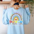 PreK Dream Team Leopard Rainbow Teacher Squad Back To School Women's Sweatshirt Back Print Light Blue
