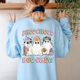 Preschool Boo Crew Groovy Halloween Floral Ghost Teacher Men Women Kids Women's Sweatshirt Back Print Light Blue
