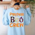 Preschool Boo Crew Preschool Halloween Teacher Women's Sweatshirt Back Print Light Blue Preschool Boo Crew Preschool Halloween Teacher Women's Sweatshirt Back Print Light Blue
