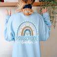 Preschool Teacher Leopard Boho Rainbow Back To School Women's Sweatshirt Back Print Light Blue Preschool Teacher Leopard Boho Rainbow Back To School Women's Sweatshirt Back Print Light Blue