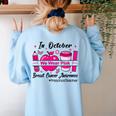 Preschool Teacher In October We Wear Pink Breast Cancer Women's Sweatshirt Back Print Light Blue Preschool Teacher In October We Wear Pink Breast Cancer Women's Sweatshirt Back Print Light Blue