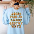 Pumpkin ABC Halloween Alphabet Costume School Teacher Kids Women's Sweatshirt Back Print Light Blue Pumpkin ABC Halloween Alphabet Costume School Teacher Kids Women's Sweatshirt Back Print Light Blue