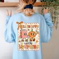 Pumpkin Teacher Preppy Fall In Love With Learning Autumn Women's Sweatshirt Back Print Light Blue Pumpkin Teacher Preppy Fall In Love With Learning Autumn Women's Sweatshirt Back Print Light Blue