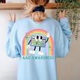 Rainbow AAC Awareness Month SPED Teacher SLP Communication Women's Sweatshirt Back Print Light Blue