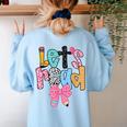 Lets Read Reading Teacher Back To School Literacy Pencil Bow Women's Sweatshirt Back Print Light Blue Lets Read Reading Teacher Back To School Literacy Pencil Bow Women's Sweatshirt Back Print Light Blue