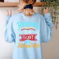 Reading Adventure Library Student Teacher Book Women's Sweatshirt Back Print Light Blue Reading Adventure Library Student Teacher Book Women's Sweatshirt Back Print Light Blue