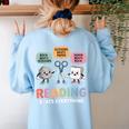 Reading Beats Everything Teacher Rock Paper Scissors Women's Sweatshirt Back Print Light Blue
