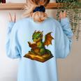 Reading Dragon Shirt For Bookish Teacher Librarian Bookworm Women's Sweatshirt Back Print Light Blue