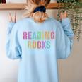 READING ROCKS English Teacher ELA ABCD Read Star Kinder Women's Sweatshirt Back Print Light Blue READING ROCKS English Teacher ELA ABCD Read Star Kinder Women's Sweatshirt Back Print Light Blue