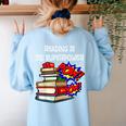 Reading Is My Super Power Superhero Best English Teacher Women's Sweatshirt Back Print Light Blue