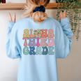 Retro Aloha Third Grade Teacher Summer Vacation Beach Hawaii Women's Sweatshirt Back Print Light Blue Retro Aloha Third Grade Teacher Summer Vacation Beach Hawaii Women's Sweatshirt Back Print Light Blue