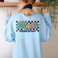 Retro Checkered Music Therapist Squad Music Therapy Teacher For Men Women Women's Sweatshirt Back Print Light Blue Retro Checkered Music Therapist Squad Music Therapy Teacher For Men Women Women's Sweatshirt Back Print Light Blue