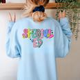 Retro Checkered Special Education Teacher Back To School Women's Sweatshirt Back Print Light Blue