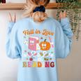Retro Fall In Love With Learning Pumpkin Autumn Teacher Women's Sweatshirt Back Print Light Blue Retro Fall In Love With Learning Pumpkin Autumn Teacher Women's Sweatshirt Back Print Light Blue