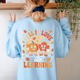 Retro Fall In Love With Learning Pumpkin Leaf Teacher Autumn Women's Sweatshirt Back Print Light Blue Retro Fall In Love With Learning Pumpkin Leaf Teacher Autumn Women's Sweatshirt Back Print Light Blue