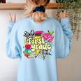 Retro First Grade Teacher Disco Ball Coquette Back To School Women's Sweatshirt Back Print Light Blue Retro First Grade Teacher Disco Ball Coquette Back To School Women's Sweatshirt Back Print Light Blue