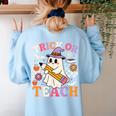 Retro Floral Ghost Trick Or Teach Groovy Teacher Halloween Women's Sweatshirt Back Print Light Blue Retro Floral Ghost Trick Or Teach Groovy Teacher Halloween Women's Sweatshirt Back Print Light Blue