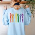 Retro Be Kind ASL Deaf Teacher Sign Language Gay Pride Women's Sweatshirt Back Print Light Blue