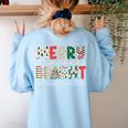 Retro Merry Teacher Bright Students Christmas Teacher Women's Sweatshirt Back Print Light Blue Retro Merry Teacher Bright Students Christmas Teacher Women's Sweatshirt Back Print Light Blue