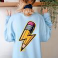Retro Pencil Pencil Back To School Teacher Student Women's Sweatshirt Back Print Light Blue Retro Pencil Pencil Back To School Teacher Student Women's Sweatshirt Back Print Light Blue