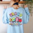 Retro Proud To Teach Multilingual Learners English Teacher Women's Sweatshirt Back Print Light Blue