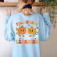 Retro Pumpkin Fall In Love With Learning Autumn Teacher Women's Sweatshirt Back Print Light Blue