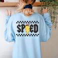 Retro SPED Teacher Pencil Lightning Bolt Back To School Women's Sweatshirt Back Print Light Blue
