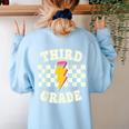 Retro Third Grade Teacher Lightning Bolt Pencil Teacher Kids Women's Sweatshirt Back Print Light Blue