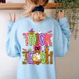 Retro Trick Or Teach Leopard Ghost Halloween Spooky Teacher Women's Sweatshirt Back Print Light Blue