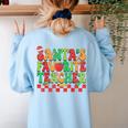 Santas Favorite Teacher Retro Groovy Christmas Xmas Women Women's Sweatshirt Back Print Light Blue