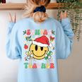 Santas Favorite Teacher Retro Groovy Smile Face Christmas Women's Sweatshirt Back Print Light Blue Santas Favorite Teacher Retro Groovy Smile Face Christmas Women's Sweatshirt Back Print Light Blue